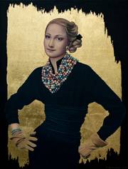 Contemporary portrait «Yellow Leather Gloves». 