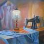 Oil painting Seamstress Corner. Ukrainian Vintage