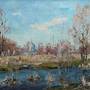 Oil painting River Yezuch. Ukrainian Vintage