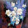 Oil painting Morning flowers. Ukrainian Vintage