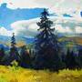 Oil painting September in the Mountains. Ukrainian Vintage